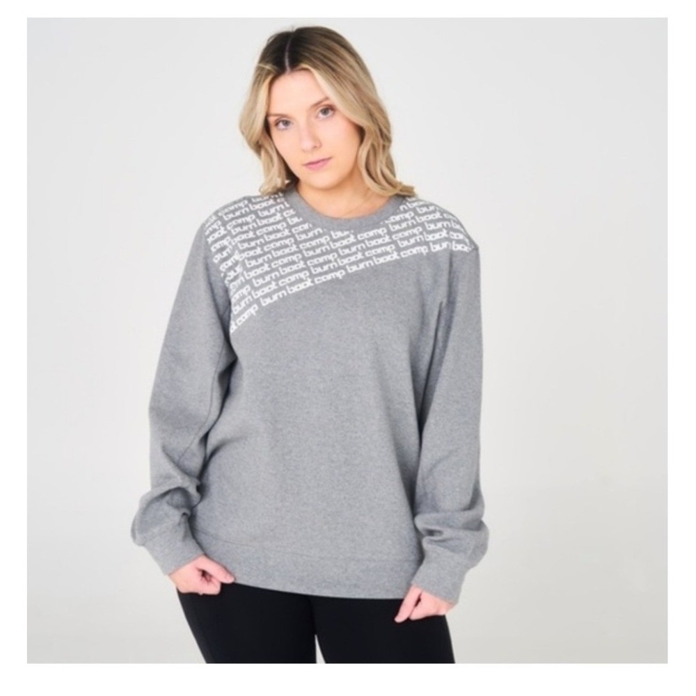 Burn Boot Camp Women Large Sweatshirt Gray Graphic Crewneck Athleisure